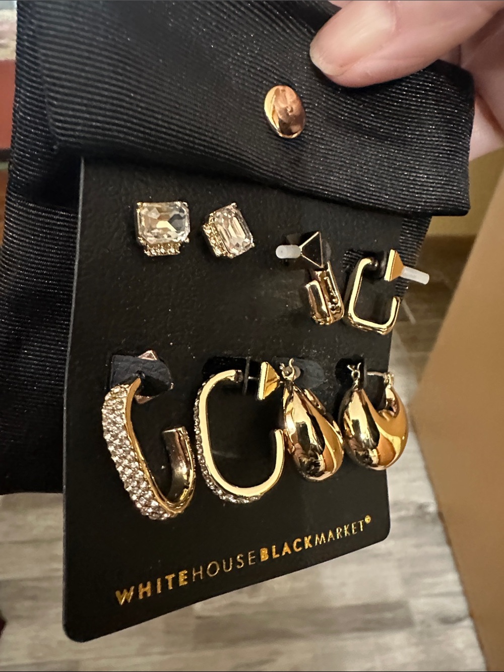 White House Black Market Gold-Tone Mixed Earring Set with dust bag - Picture 3 of 5